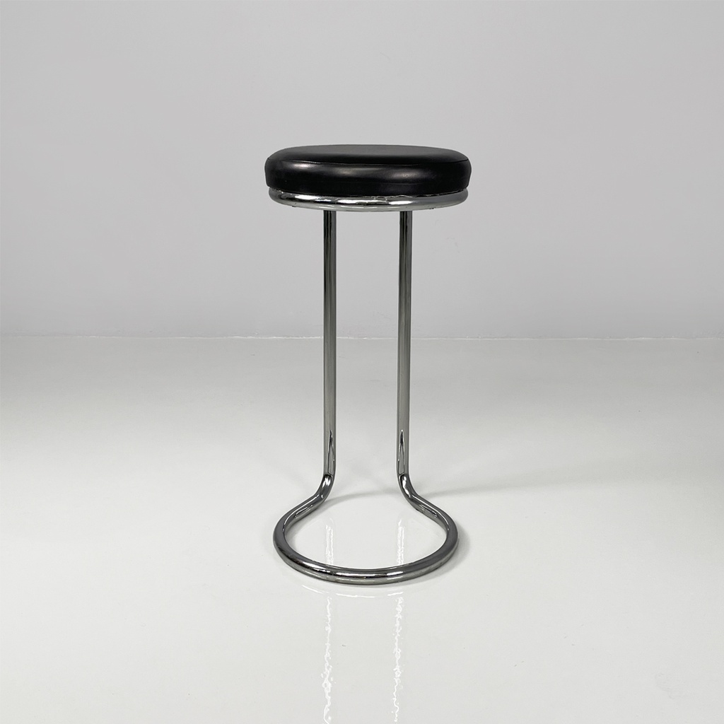 Sgabello in metallo e pelle, 1970 ca.