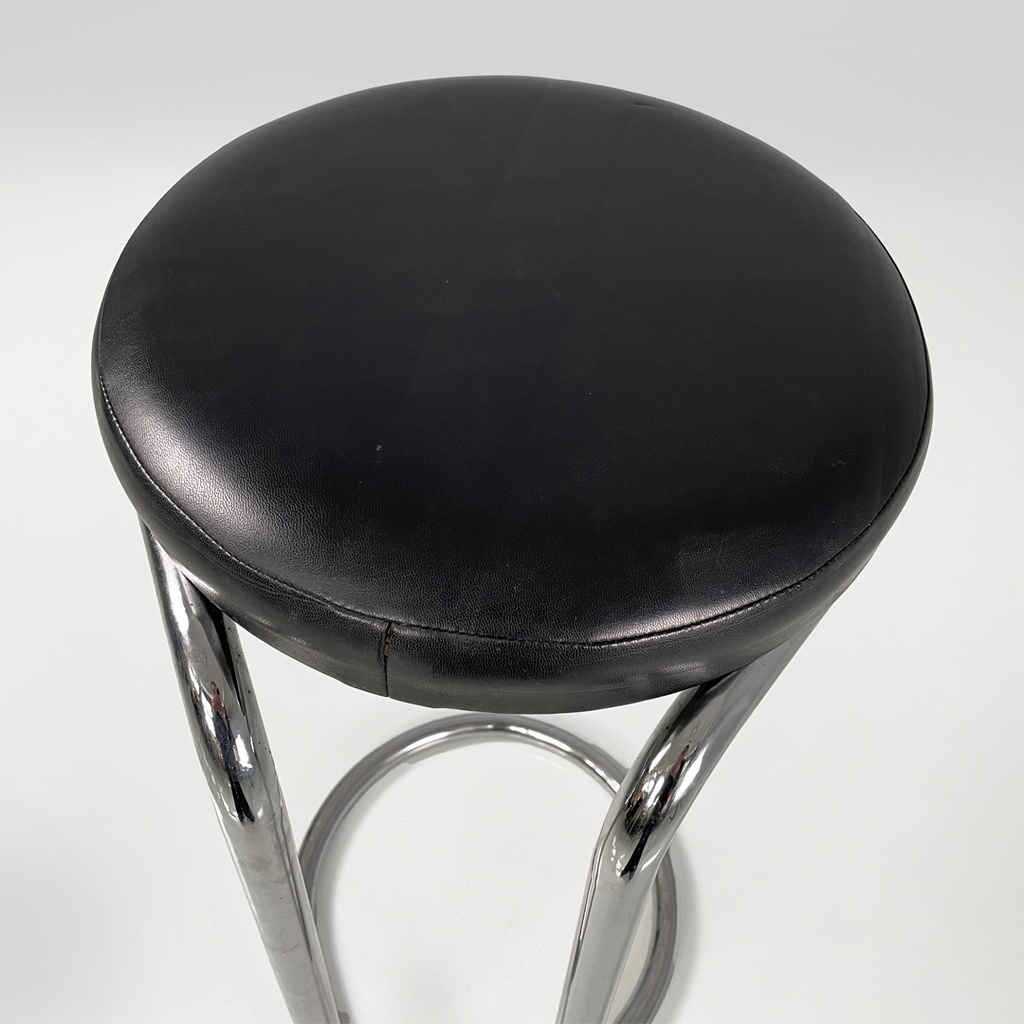 Sgabello in metallo e pelle, 1970 ca.