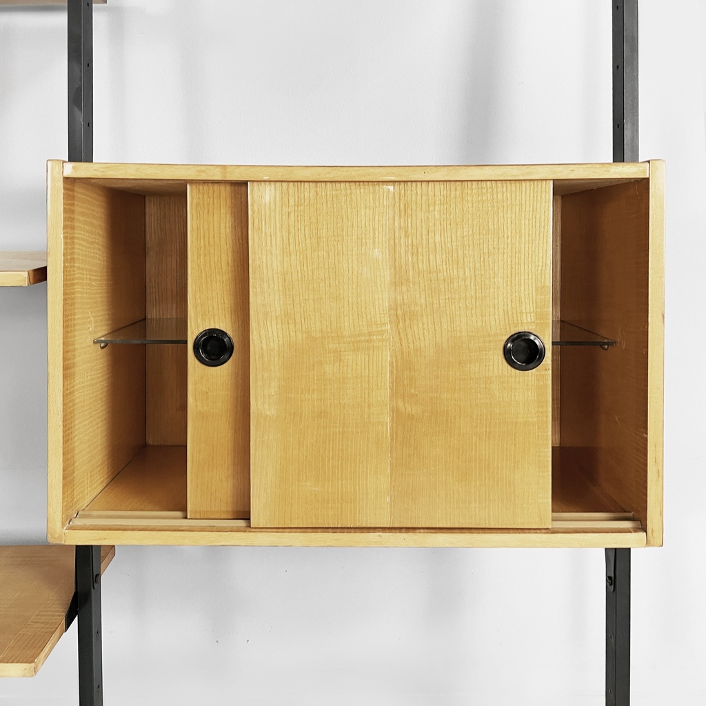 Libreria modulare in legno e metallo nero, 1960 ca.