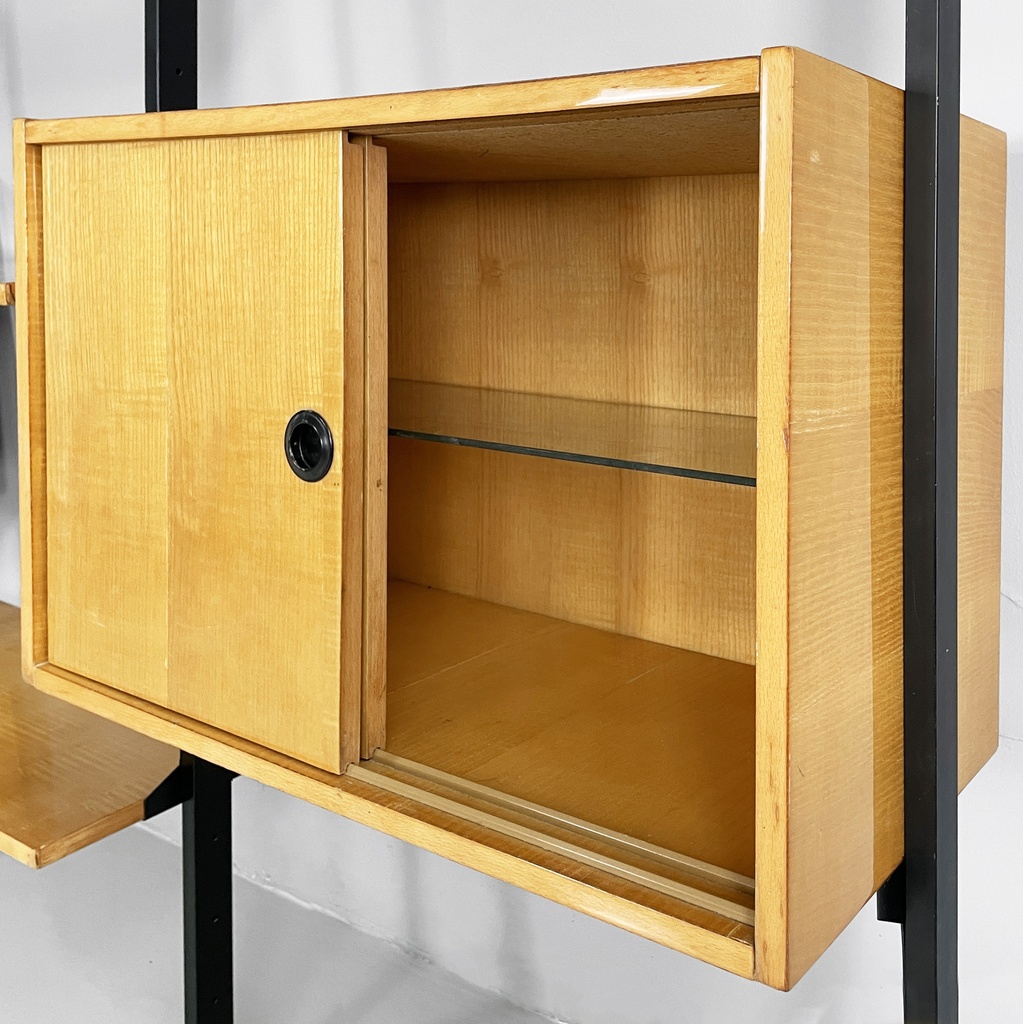 Libreria modulare in legno e metallo nero, 1960 ca.