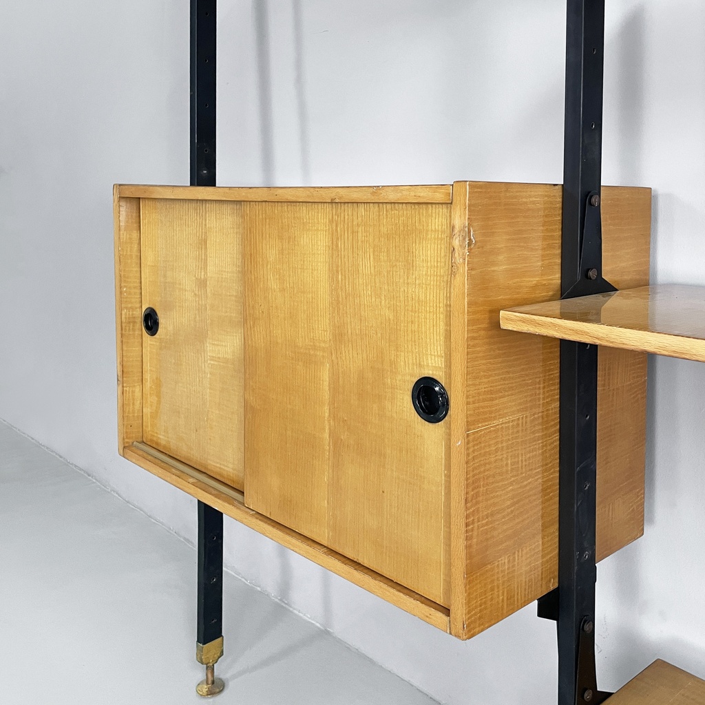 Libreria modulare in legno e metallo nero, 1960 ca.