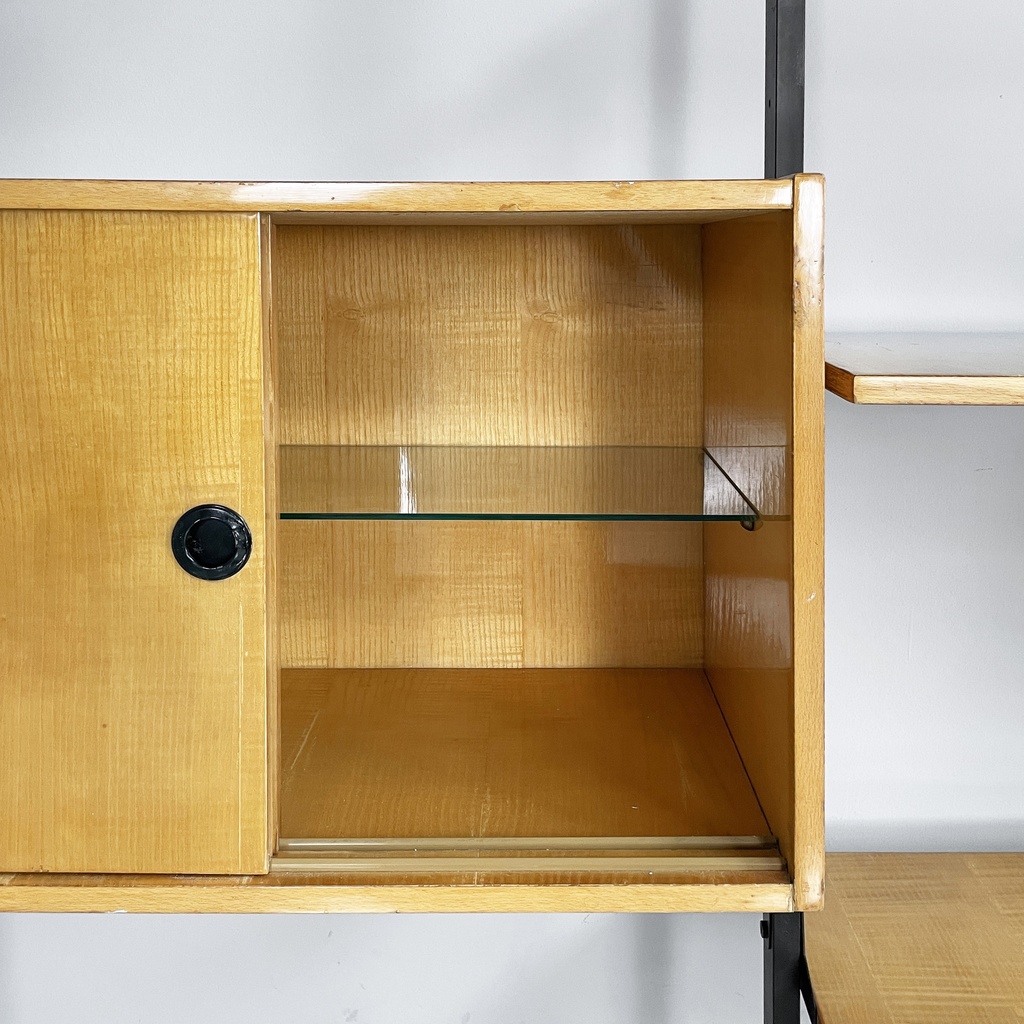 Libreria modulare in legno e metallo nero, 1960 ca.
