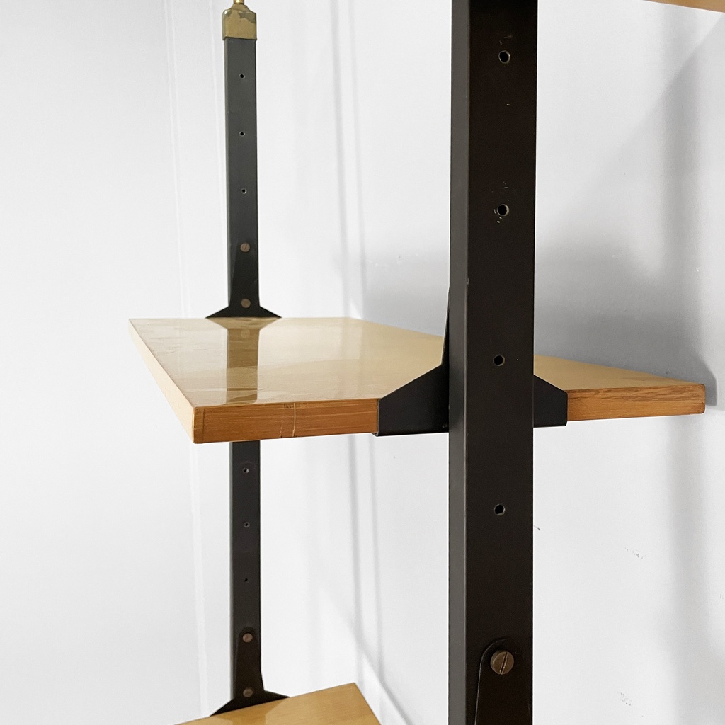 Libreria modulare in legno e metallo nero, 1960 ca.