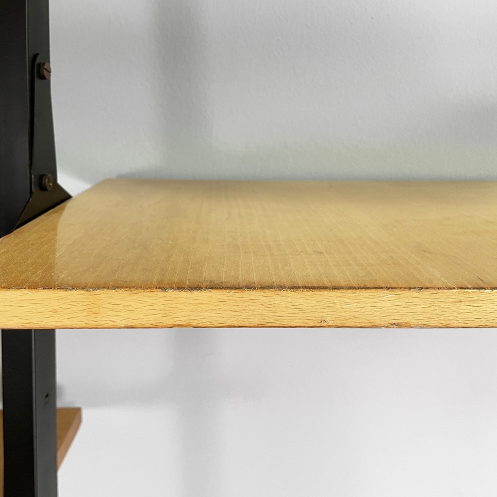 Libreria modulare in legno e metallo nero, 1960 ca.