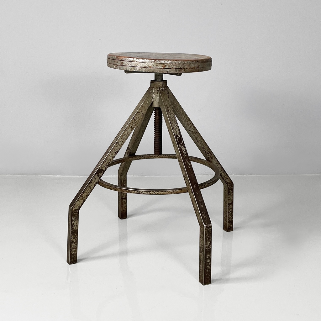 Sgabello in legno grigio e metallo, 1950 ca.