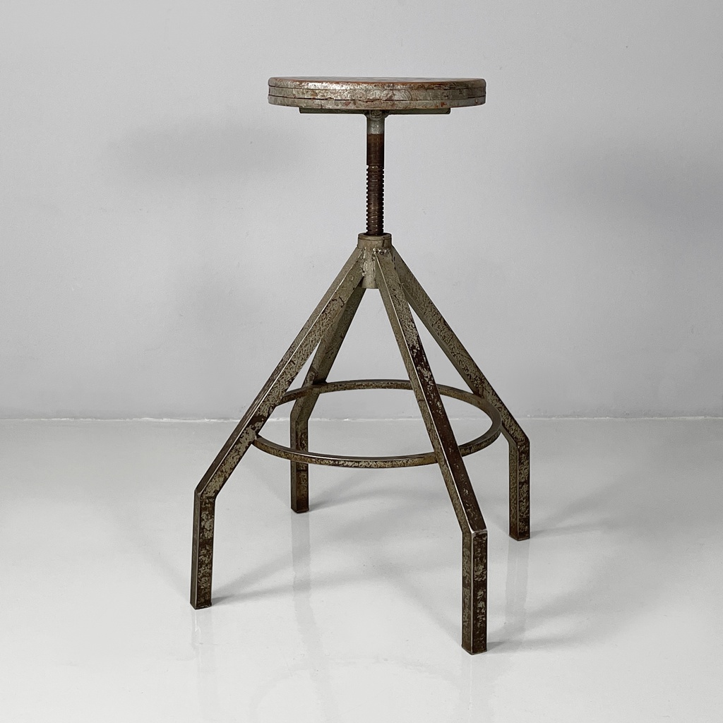 Sgabello in legno grigio e metallo, 1950 ca.