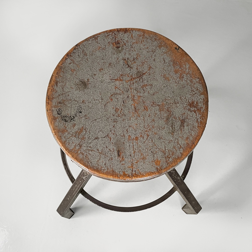 Sgabello in legno grigio e metallo, 1950 ca.