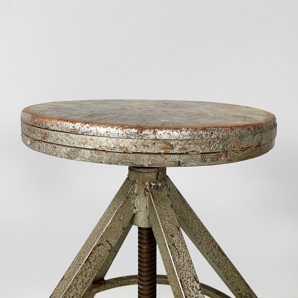 Sgabello in legno grigio e metallo, 1950 ca.