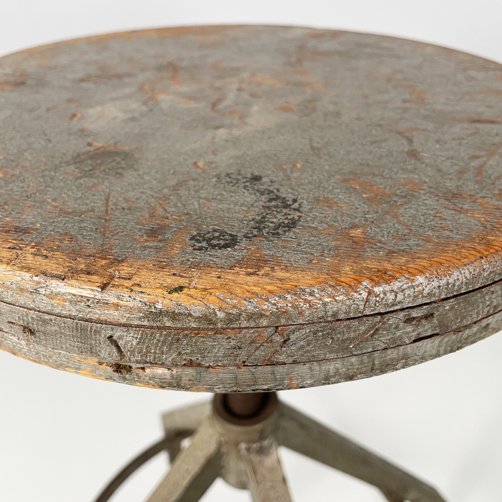 Sgabello in legno grigio e metallo, 1950 ca.