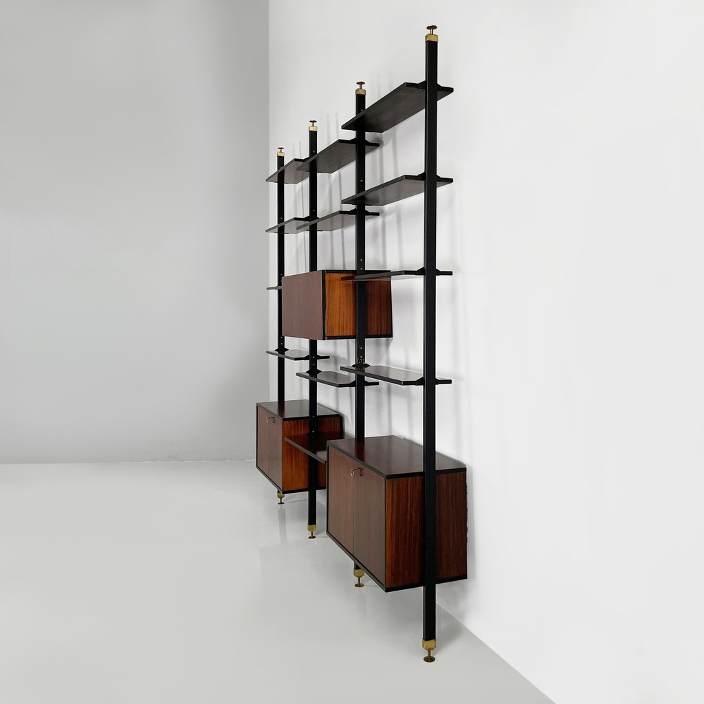 Libreria in legno e metallo nero, 1960 ca.