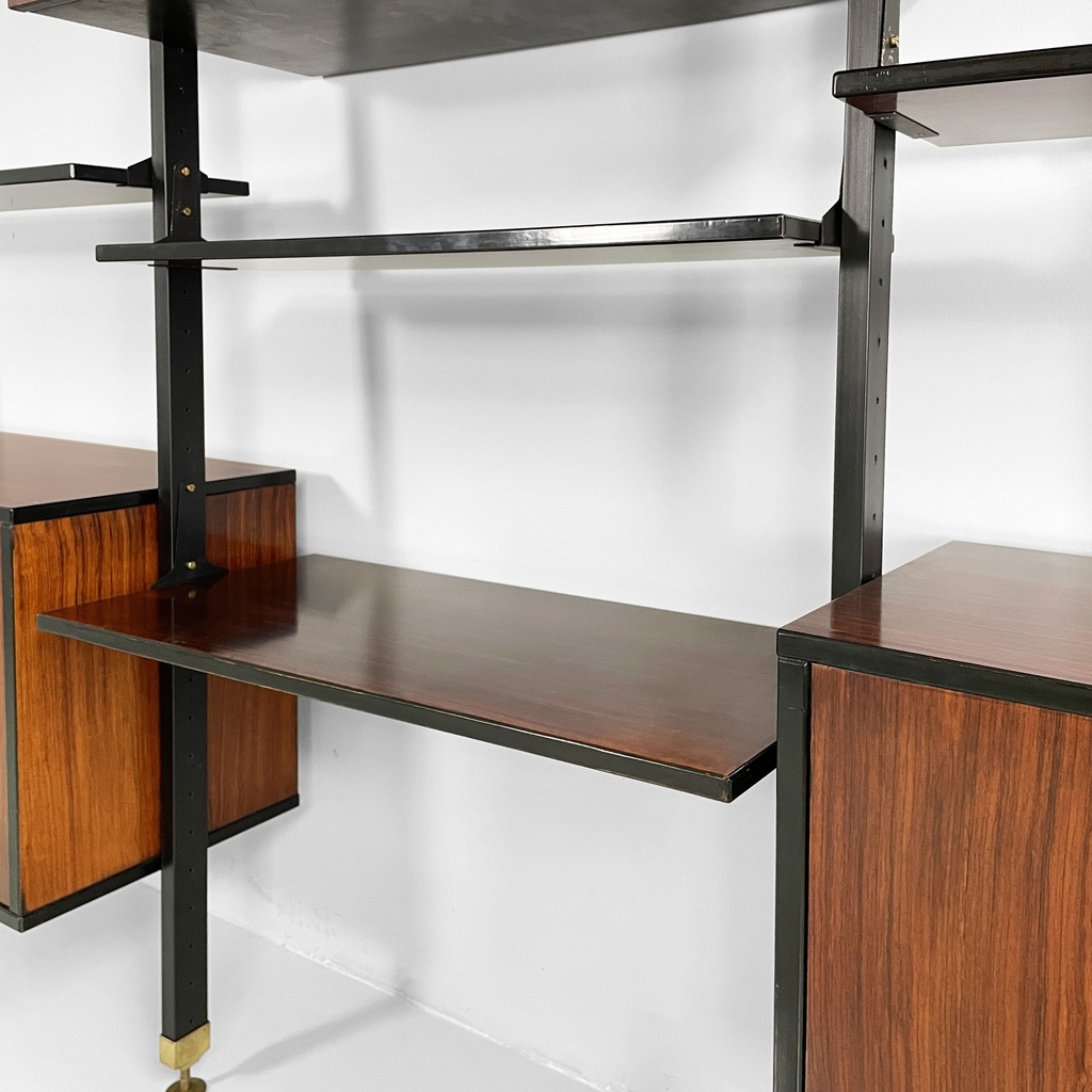 Libreria in legno e metallo nero, 1960 ca.