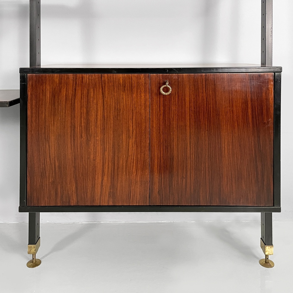 Libreria in legno e metallo nero, 1960 ca.