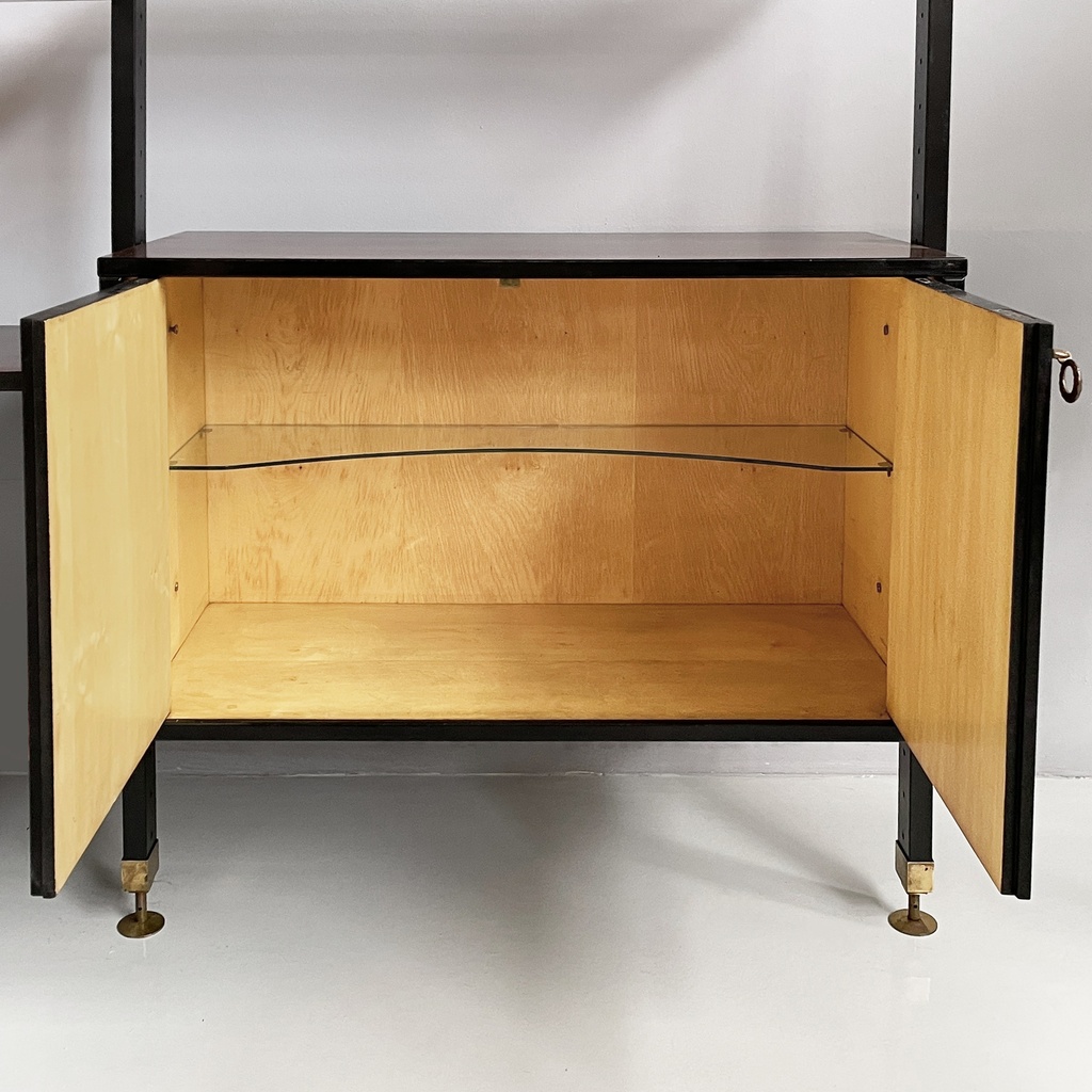 Libreria in legno e metallo nero, 1960 ca.