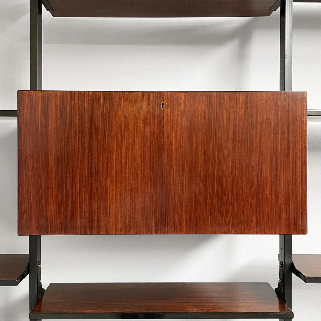 Libreria in legno e metallo nero, 1960 ca.