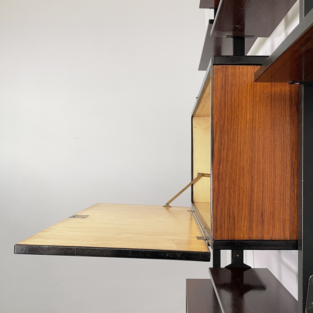 Libreria in legno e metallo nero, 1960 ca.