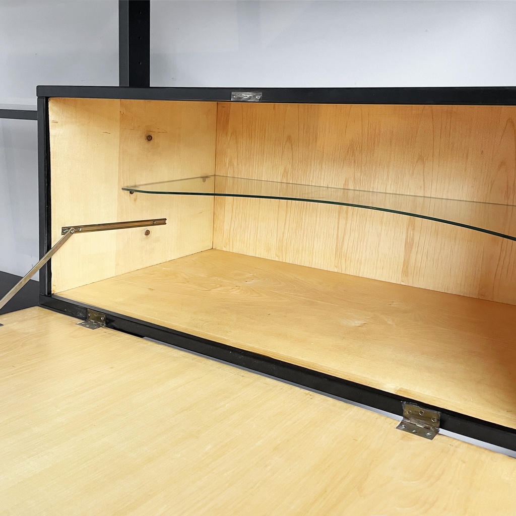 Libreria in legno e metallo nero, 1960 ca.