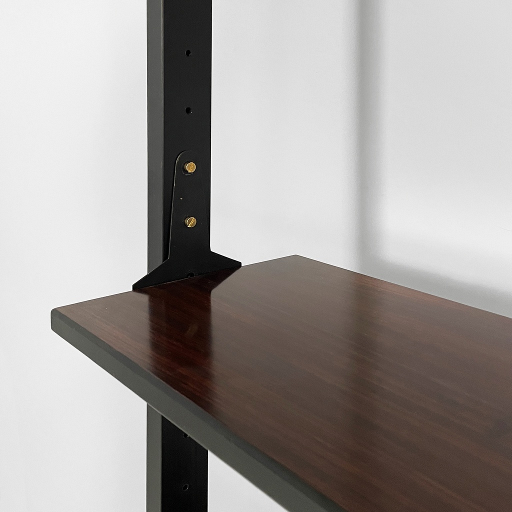 Libreria in legno e metallo nero, 1960 ca.