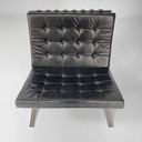 Poltrone in pelle nera e acciaio, 1970 ca.