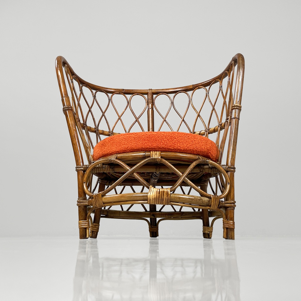 Poltrone a pozzetto in rattan, 1970 ca.