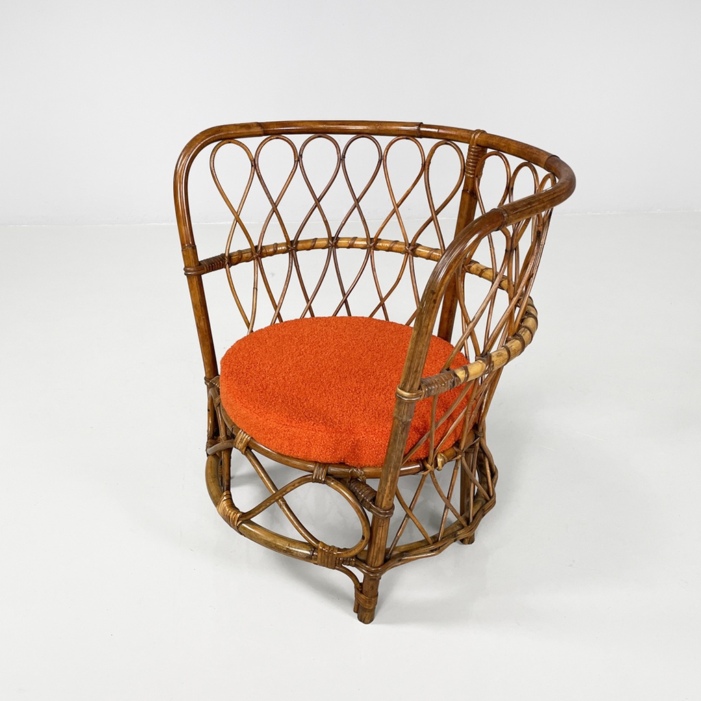 Poltrone a pozzetto in rattan, 1970 ca.