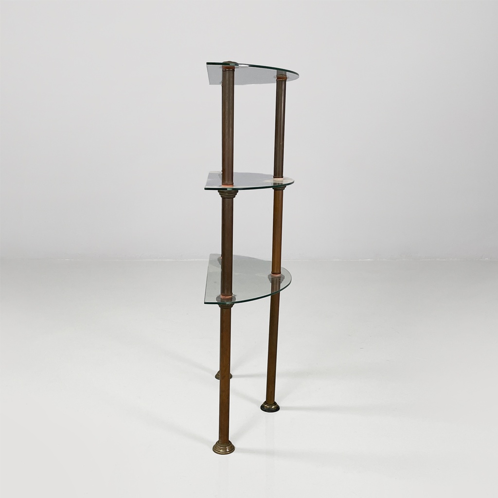 Consolle a tre piani in metallo e vetro, 1920 ca.