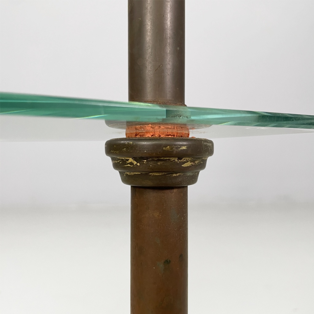 Consolle a tre piani in metallo e vetro, 1920 ca.