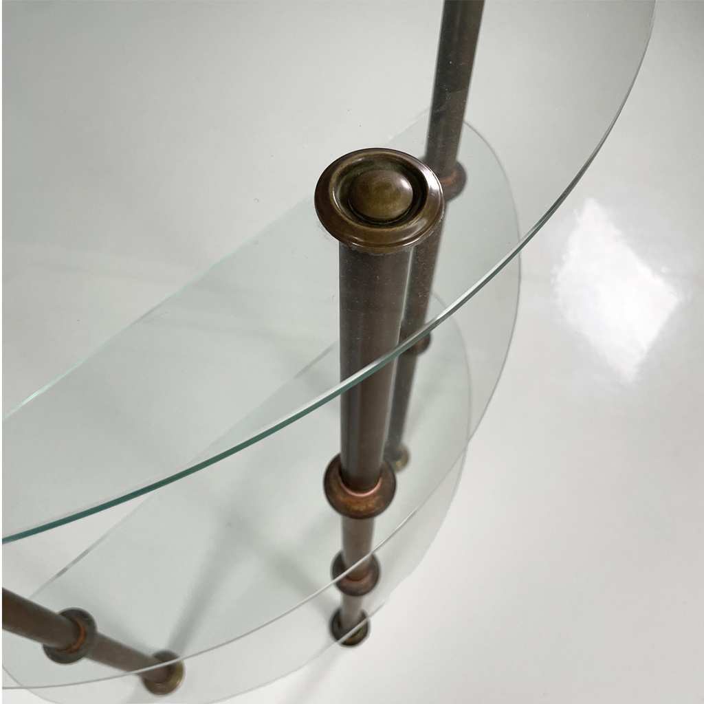 Consolle a tre piani in metallo e vetro, 1920 ca.