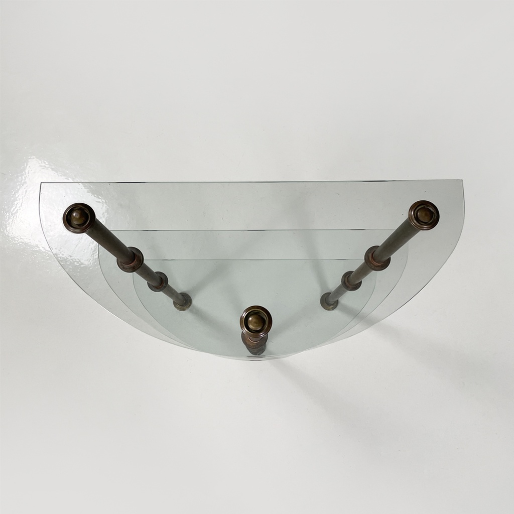 Consolle a tre piani in metallo e vetro, 1920 ca.