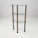 Consolle a tre piani in metallo e vetro, 1920 ca.