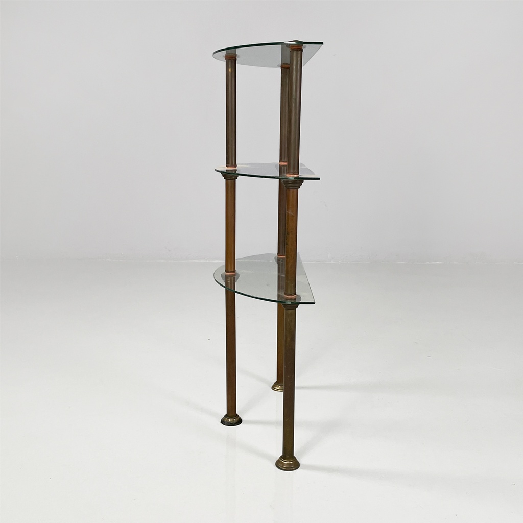 Consolle a tre piani in metallo e vetro, 1920 ca.