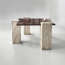 Tavolo da caffè in granito rosso e travertino, 1970 ca.