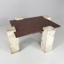 Tavolo da caffè in granito rosso e travertino, 1970 ca.