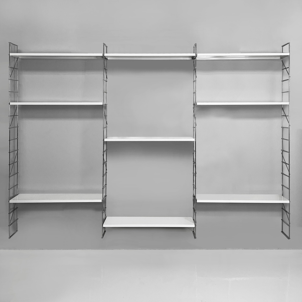 Libreria modulare da parete in acciaio e metallo bianco, 1980 ca.