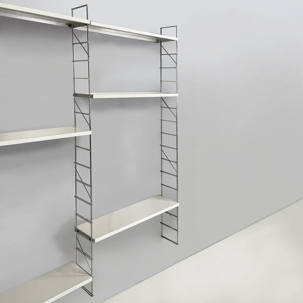 Libreria modulare da parete in acciaio e metallo bianco, 1980 ca.