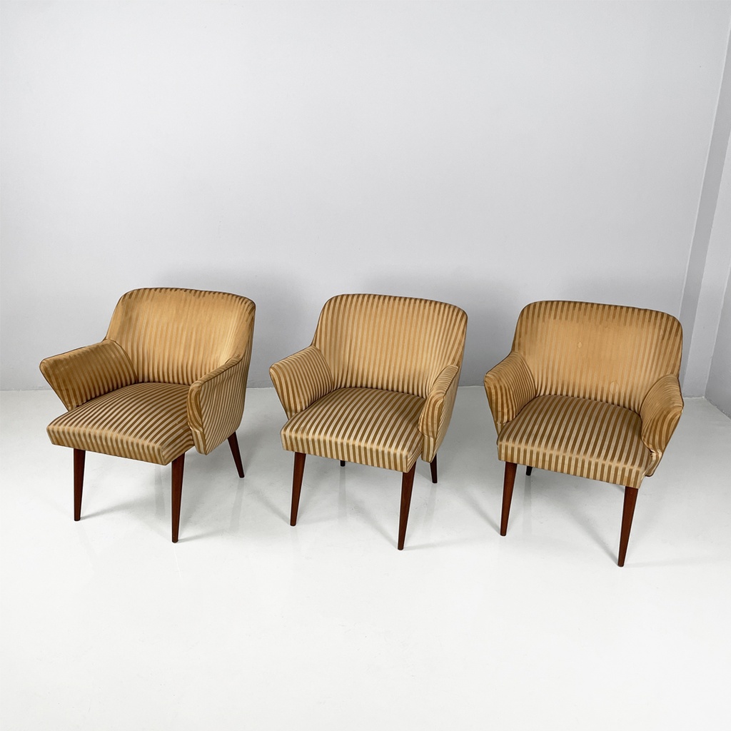 Poltrone in tessuto a righe e legno, 1950 ca.