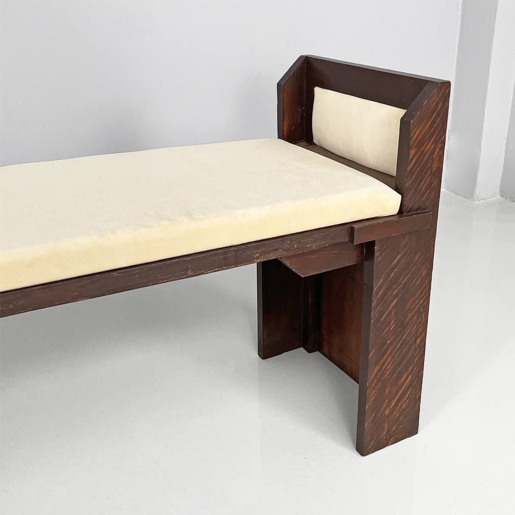 Panca in legno e tessuto, 1980 ca.