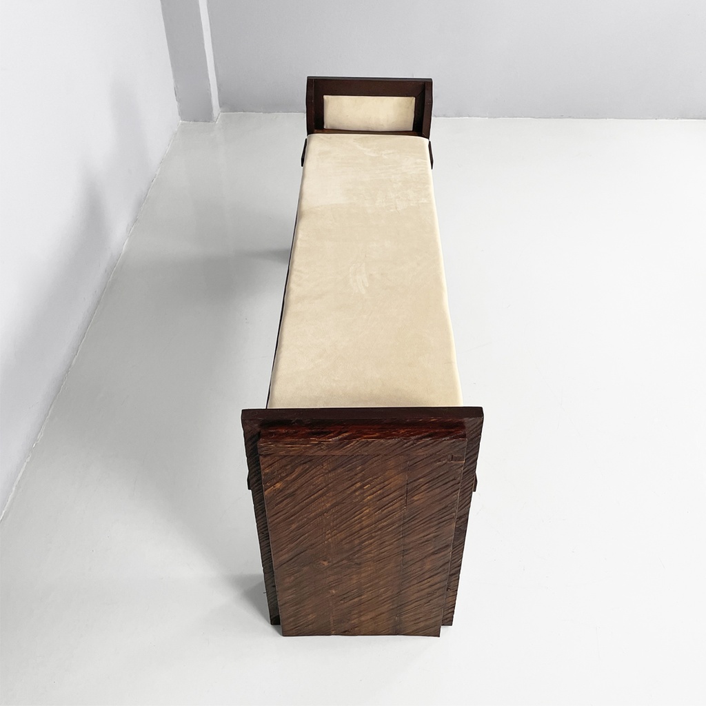 Panca in legno e tessuto, 1980 ca.