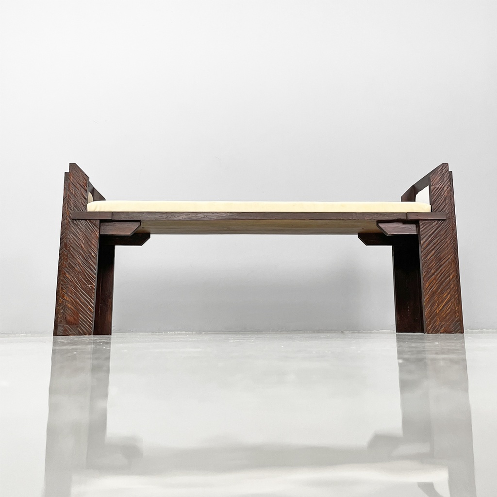 Panca in legno e tessuto, 1980 ca.