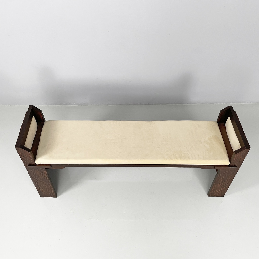 Panca in legno e tessuto, 1980 ca.