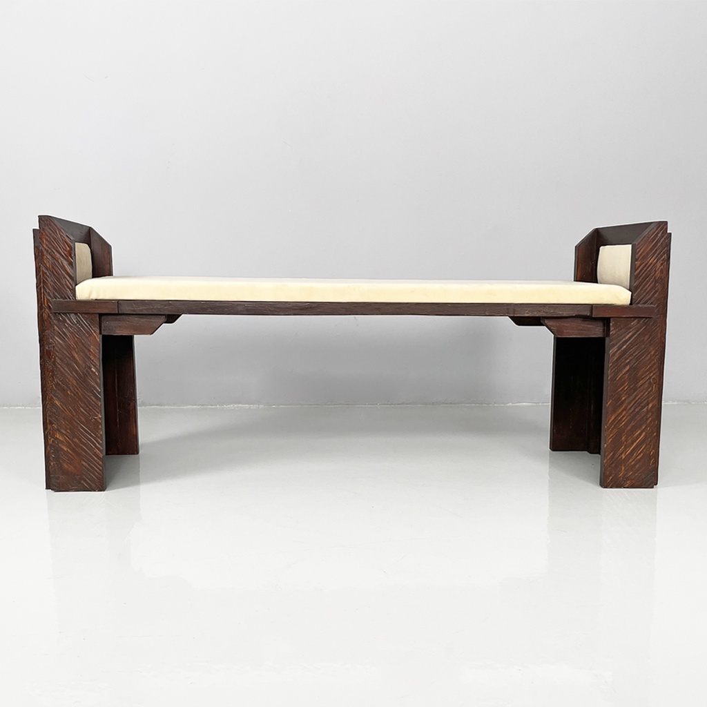 Panca in legno e tessuto, 1980 ca.