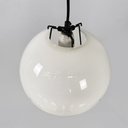 Lampadario tondo in vetro bianco, 1950 ca.