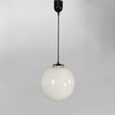 Lampadario tondo in vetro bianco, 1950 ca.