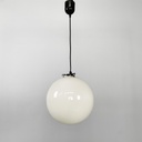 Lampadario tondo in vetro bianco, 1950 ca.