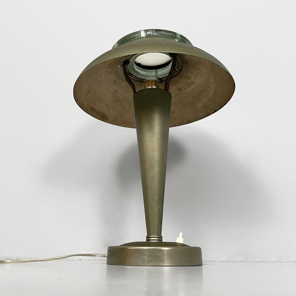 Lampada da tavolo in ottone e vetro, 1930 ca.