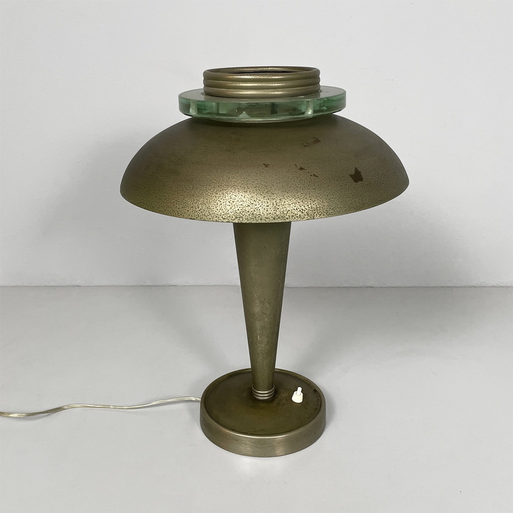 Lampada da tavolo in ottone e vetro, 1930 ca.