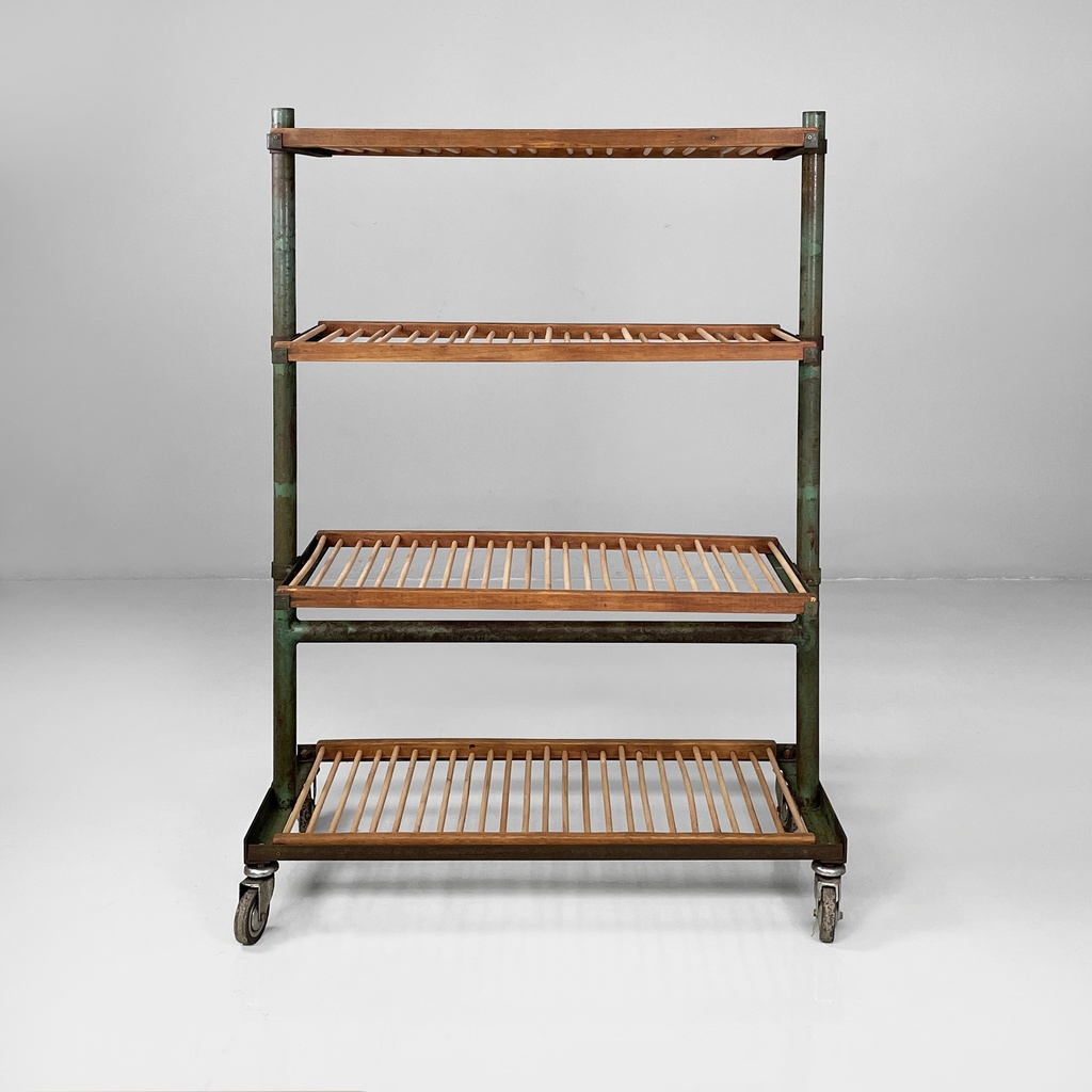 Carrello in legno e metallo verde, 1920 ca.