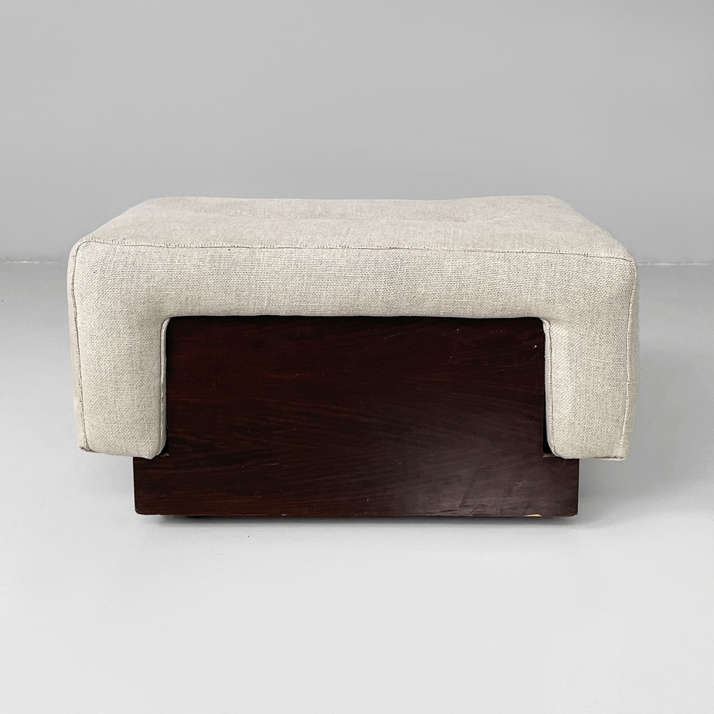 Pouf in legno e tessuto beige, 1970 ca.