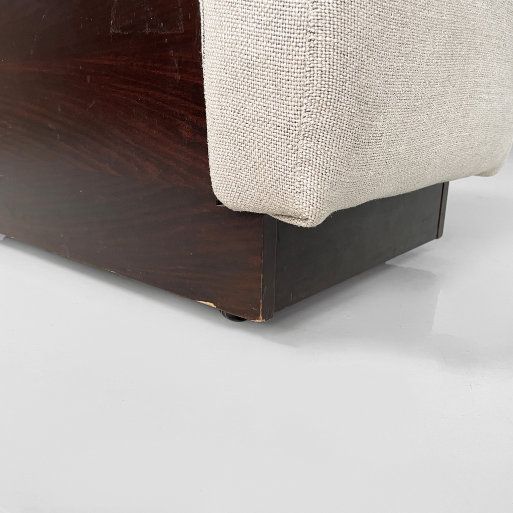 Pouf in legno e tessuto beige, 1970 ca.