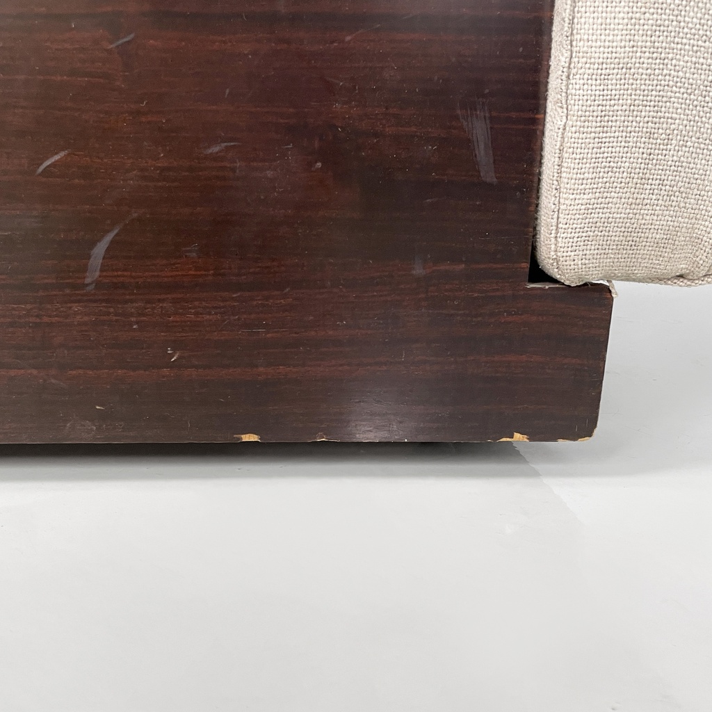 Pouf in legno e tessuto beige, 1970 ca.