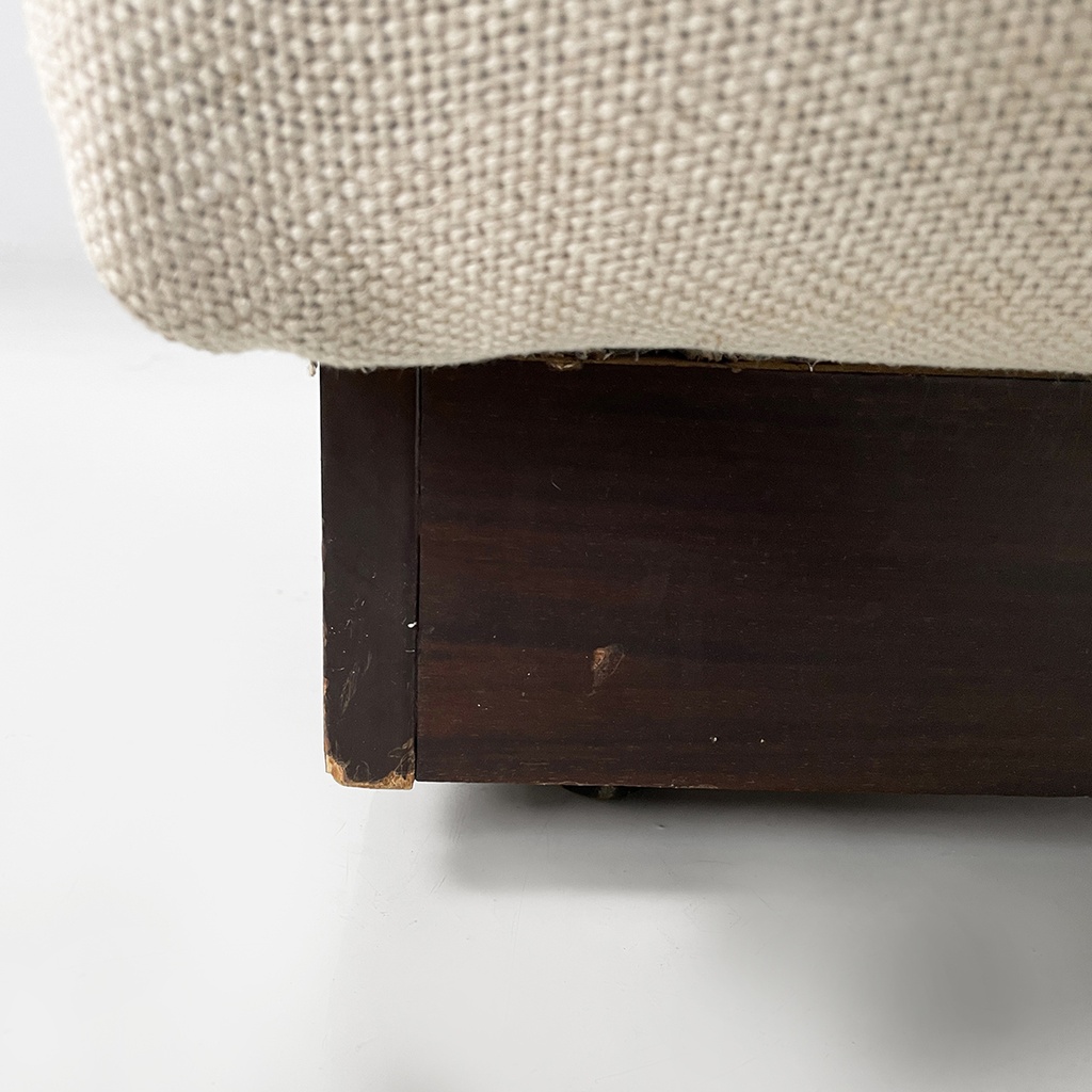 Pouf in legno e tessuto beige, 1970 ca.